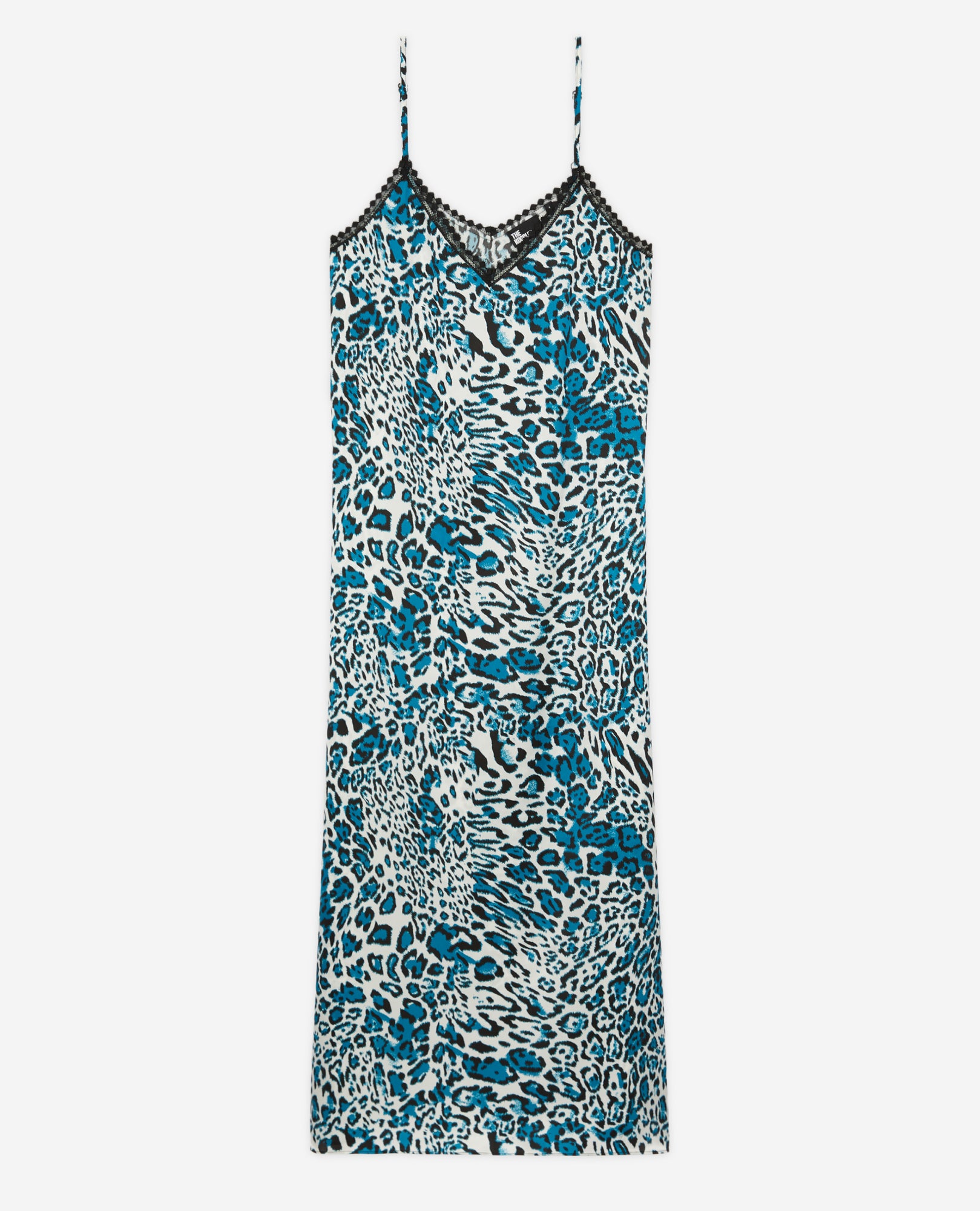 Long Printed Silk Slip Dress With Lace Details | Women | Blue White