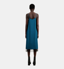 Long Slip Dress With Lace Details | Women | Medium Blue