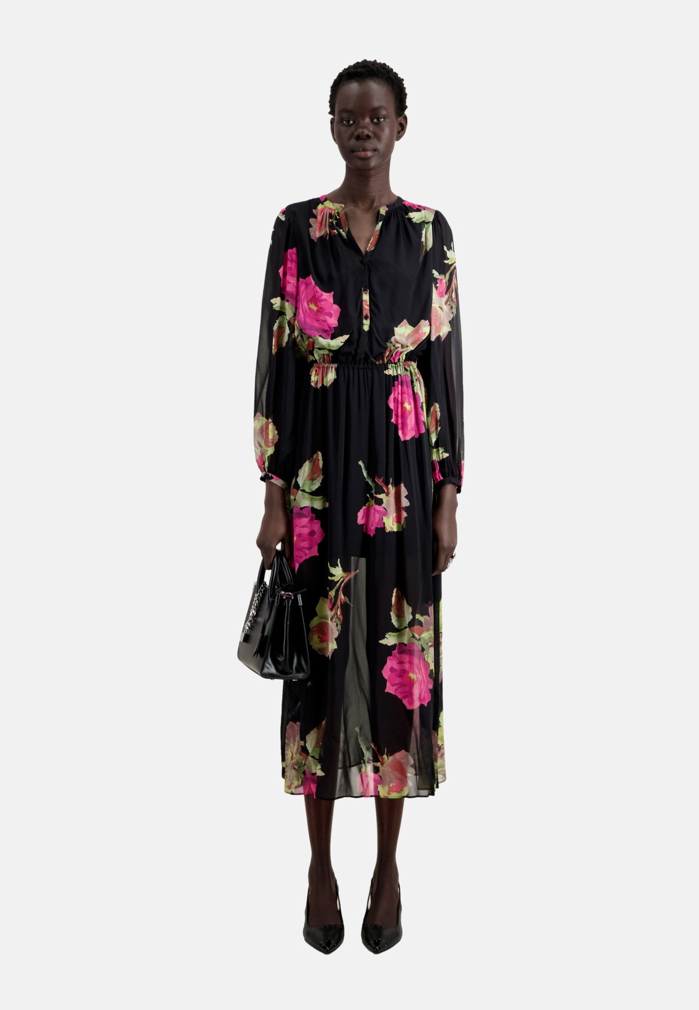 Long Printed Dress | Women | Pink Black