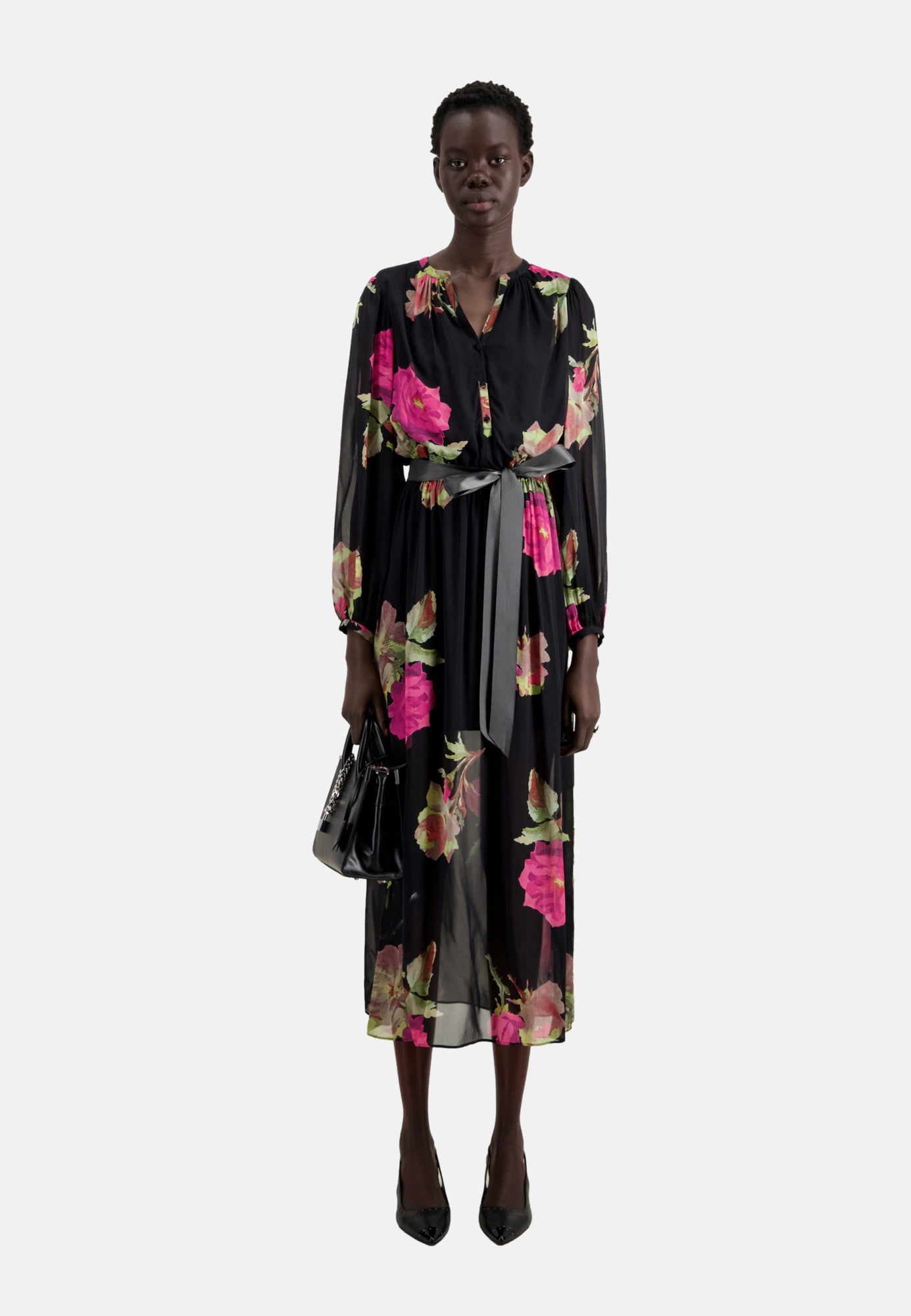 Long Printed Dress | Women | Pink Black