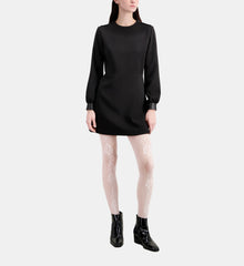 Short Crepe Dress With Leather Details | Women | Black