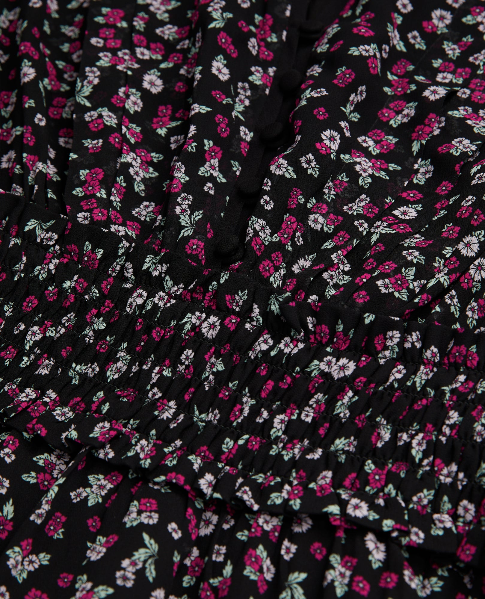 Short Printed Dress With Smocking | Women | Black x Pink