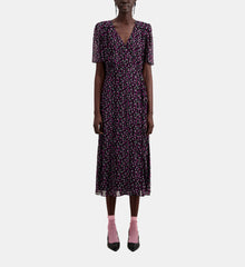 Long Printed Wrap Dress | Women | Black x Pink