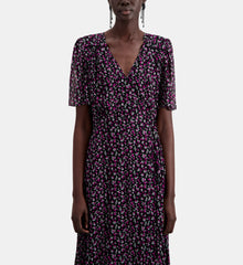 Long Printed Wrap Dress | Women | Black x Pink