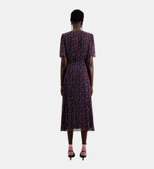 Long Printed Wrap Dress | Women | Black x Pink