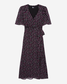 Long Printed Wrap Dress | Women | Black x Pink