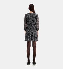 Short Printed Dress With Smocking | Women | Black x White