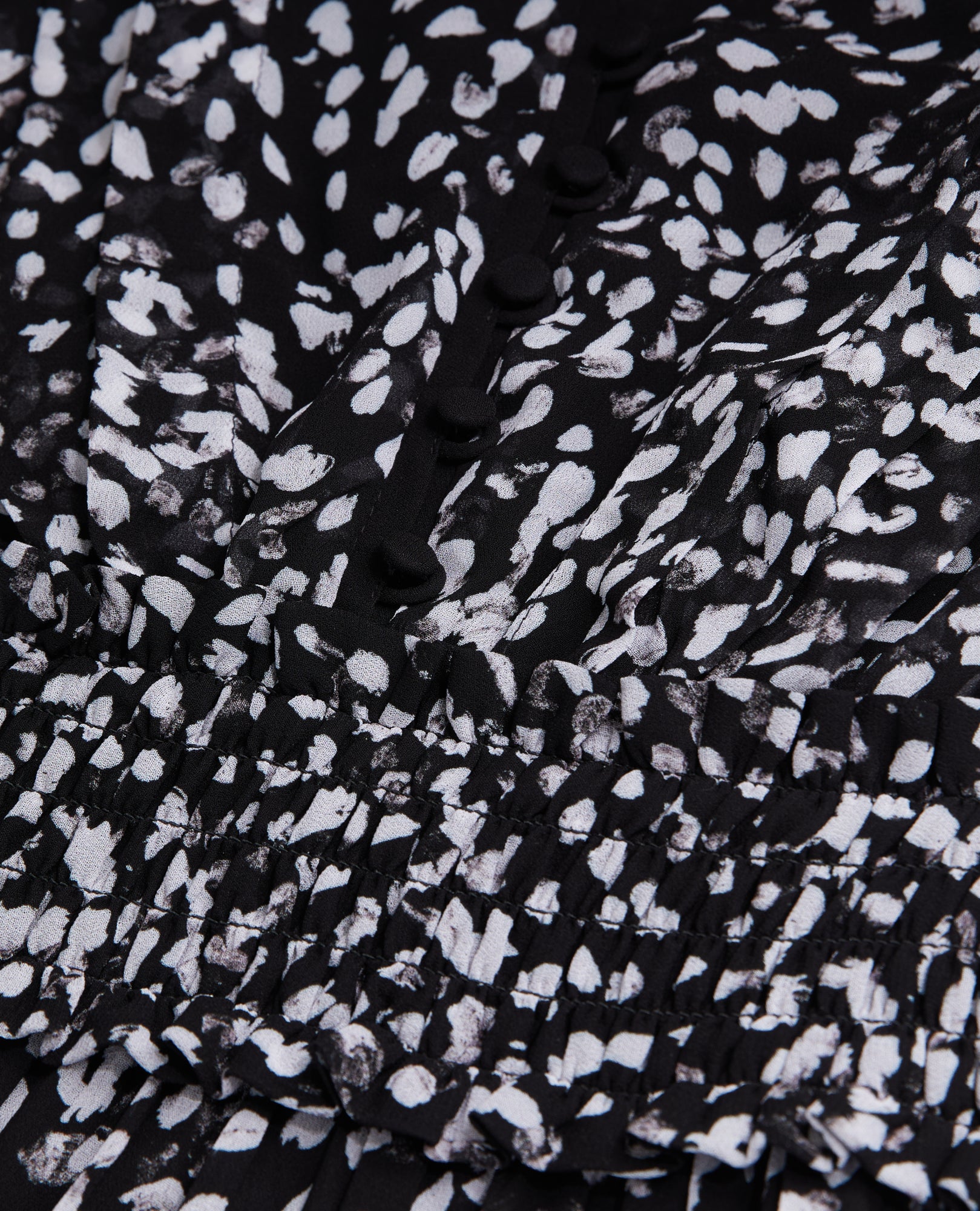 Short Printed Dress With Smocking | Women | Black x White