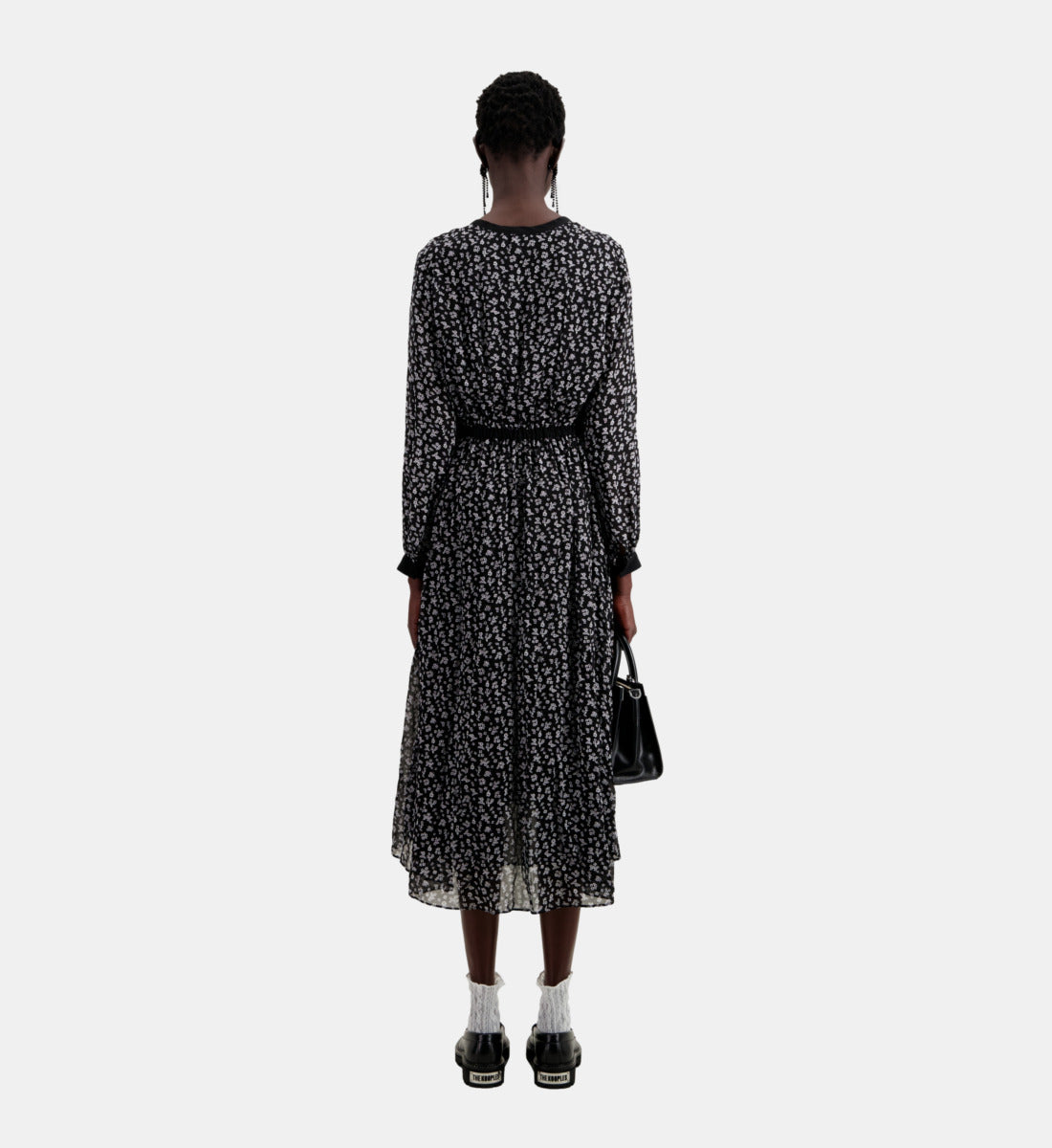 Long Printed Dress With Buttoning | Women | Black x Ecru