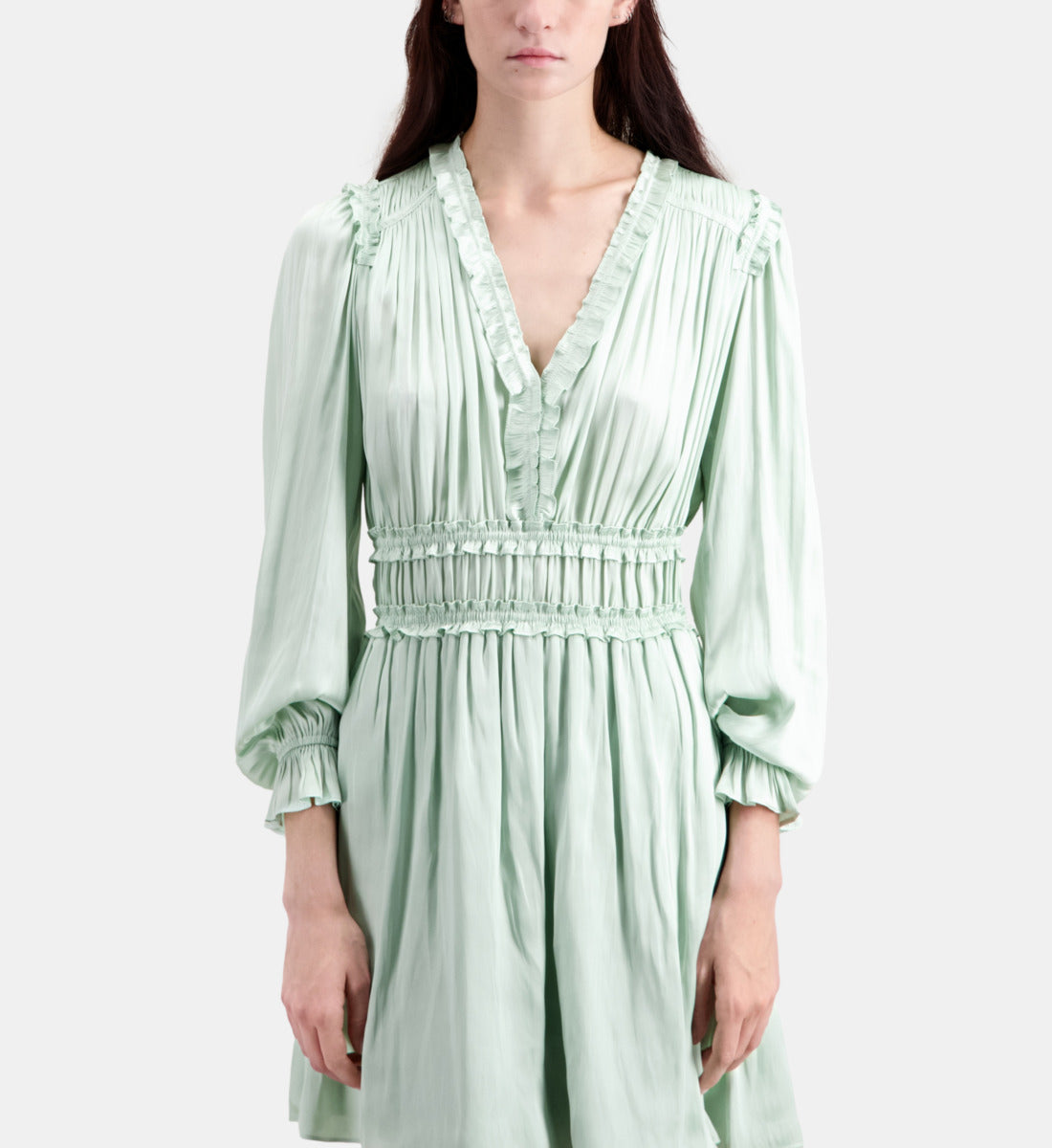 Short Light Green Dress With Shirring | Women | Ocean