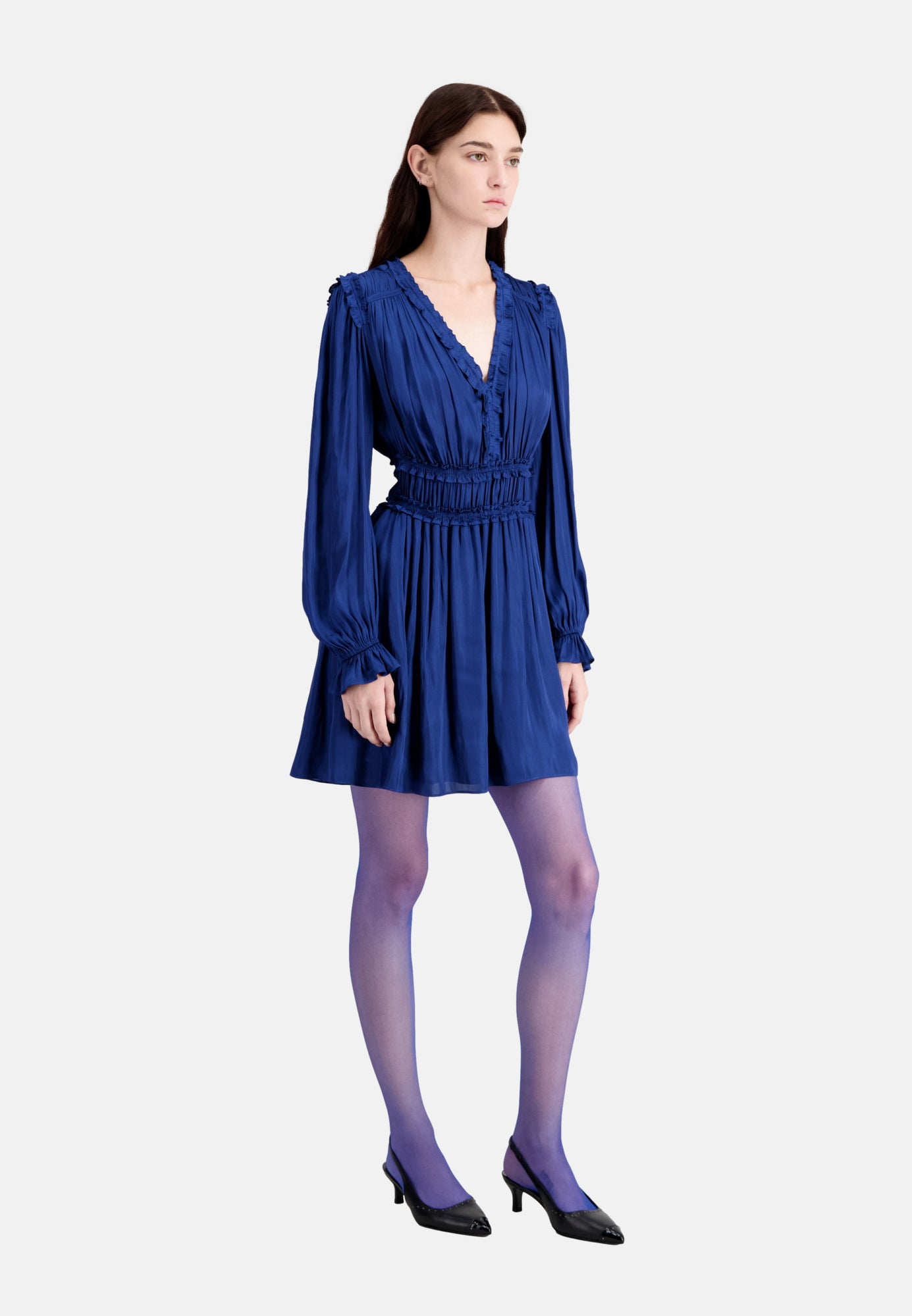 Short Blue Dress With Shirring | Women | Navy