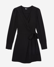 Short Crepe Wrap Dress | Women | Black