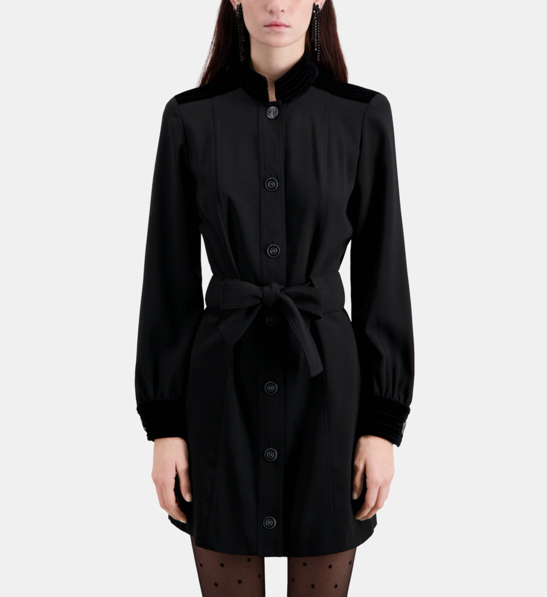 Short Crepe Dress With Velvet Details | Women | Black