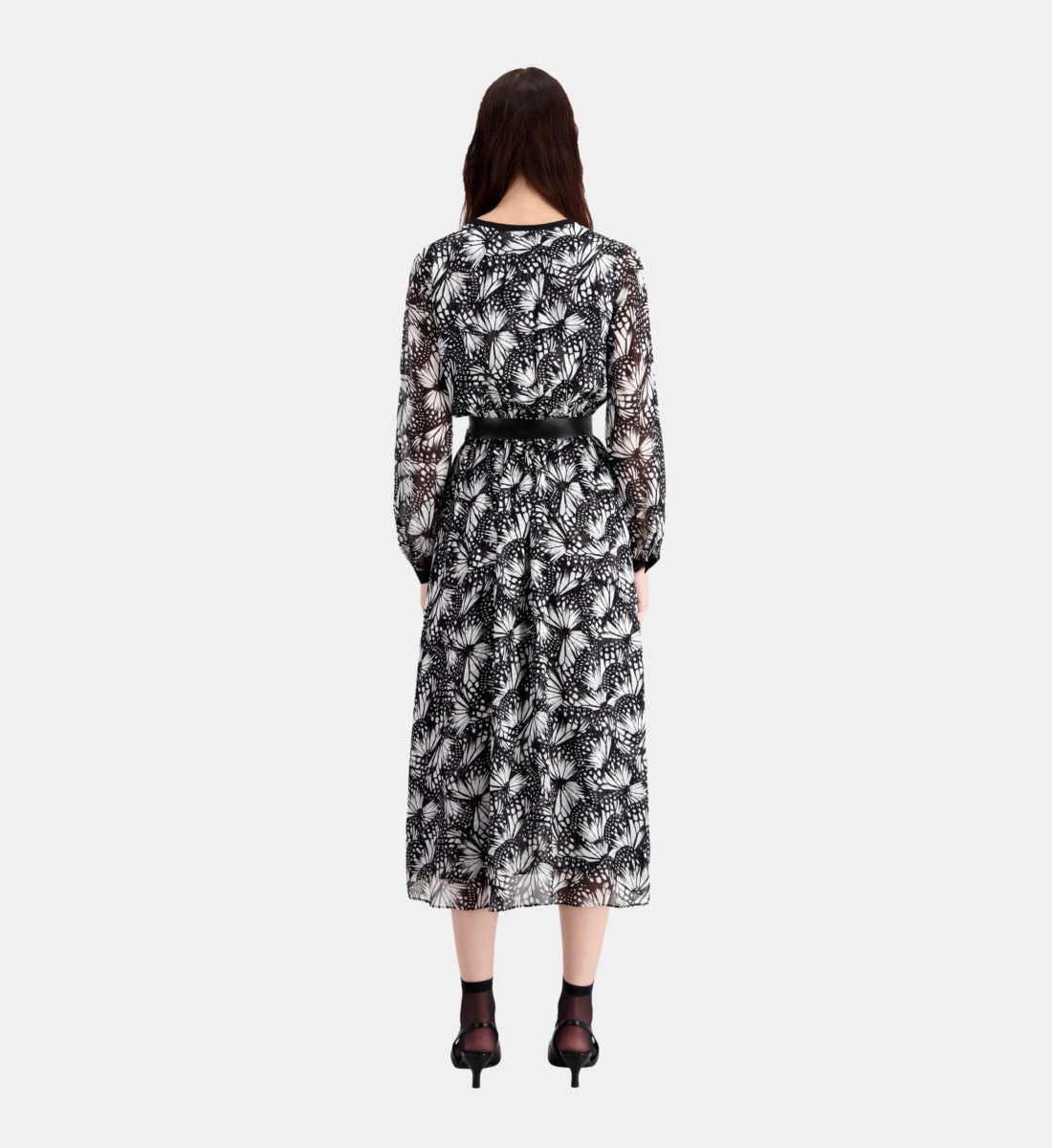 Long Printed Dress With Buttoning | Women | Black x White