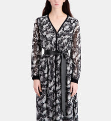 Long Printed Dress With Buttoning | Women | Black x White