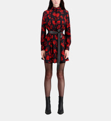 Short Printed Silk Shirt Dress | Women | Black x Red