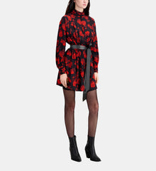 Short Printed Silk Shirt Dress | Women | Black x Red