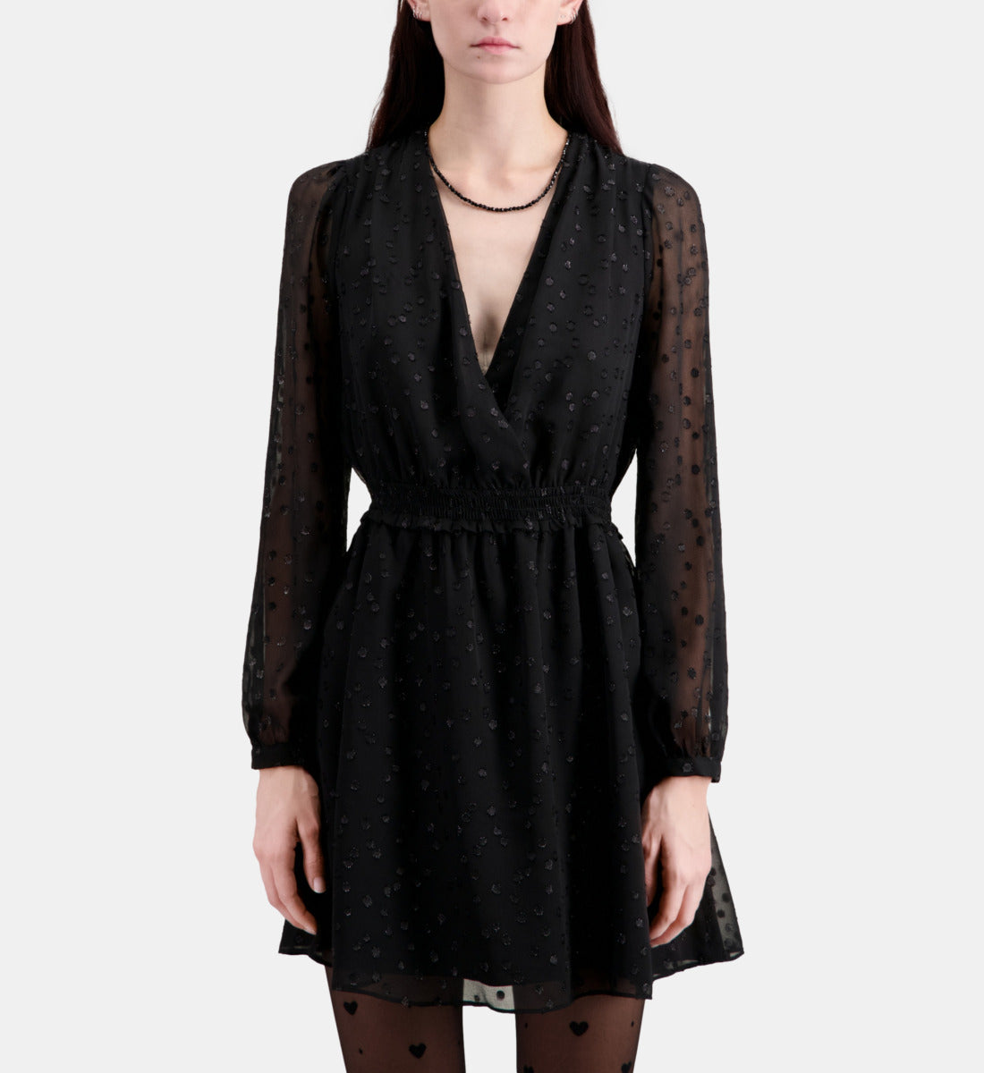 Short Dress With Silver Polka Dots | Women | Black