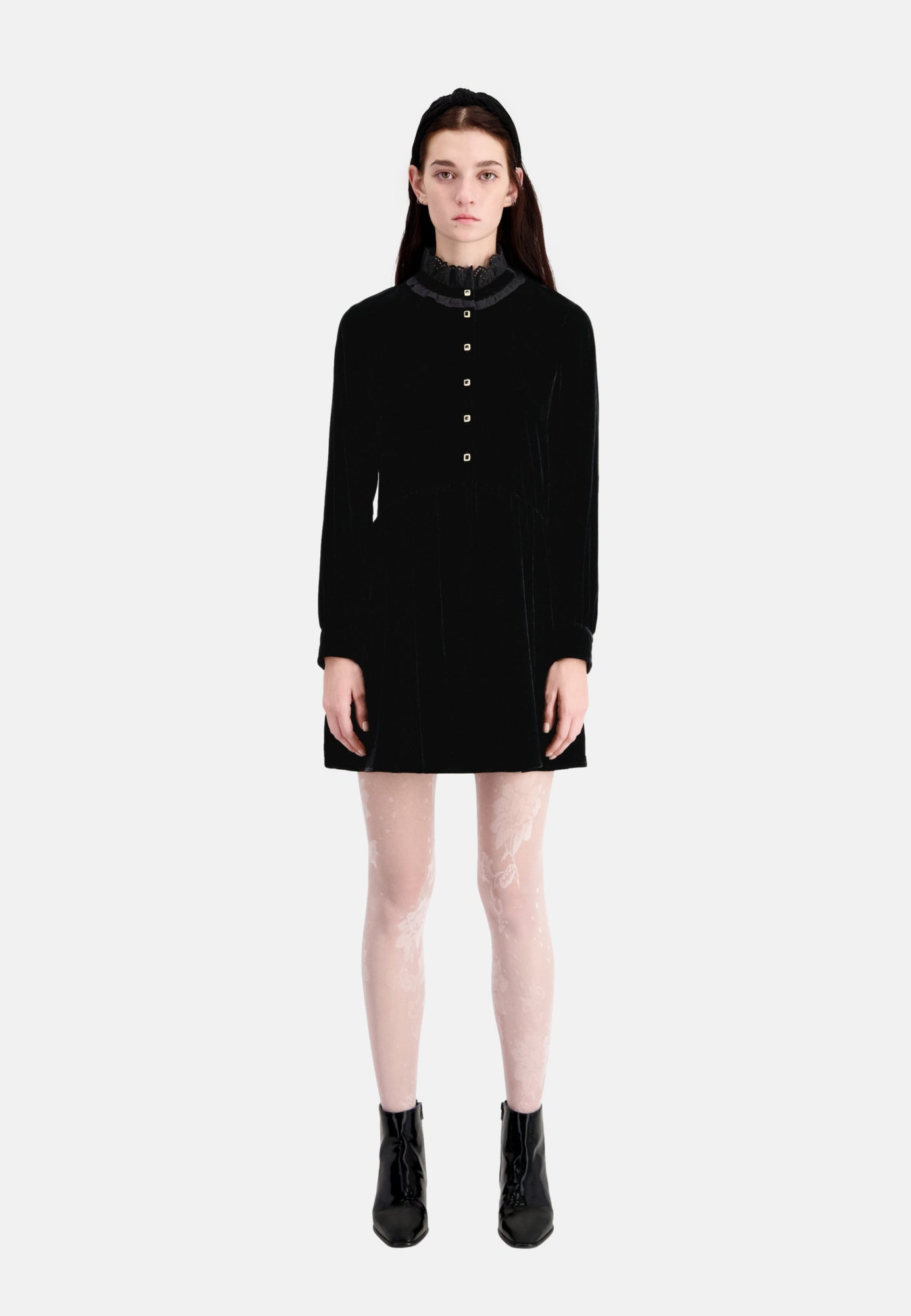 Short Velvet Dress With Bijou Buttons | Women | Black