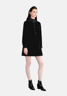 Short Velvet Dress With Bijou Buttons | Women | Black