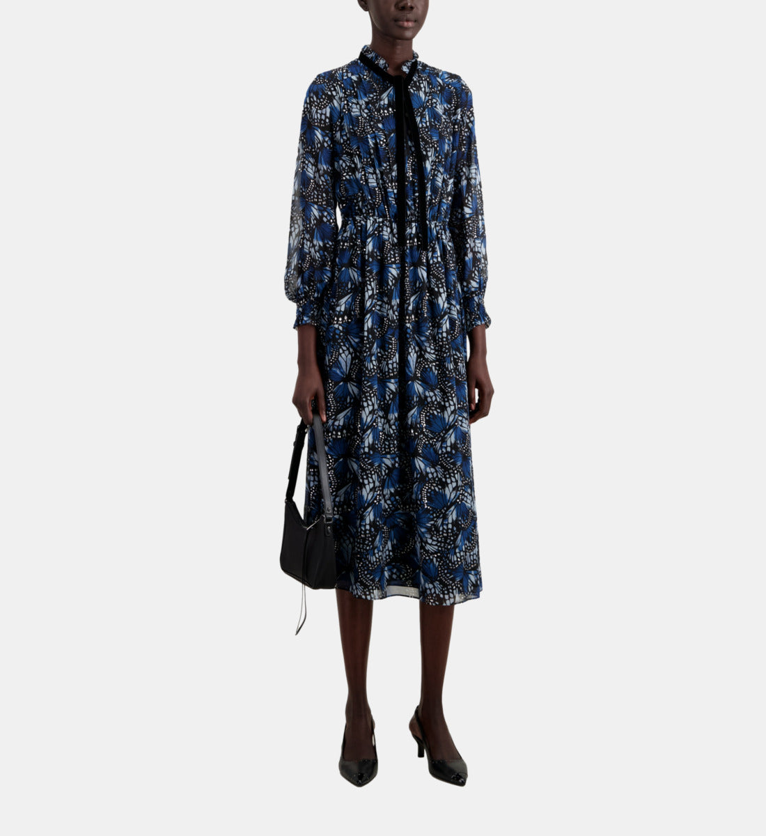 Long Printed Dress With Pleating | Women | Blue