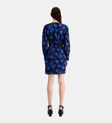 Short Printed Silk Wrap Dress | Women | Black Blue