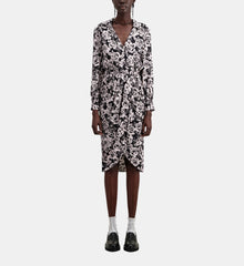 Printed Midi Dress | Women | Black x Pink