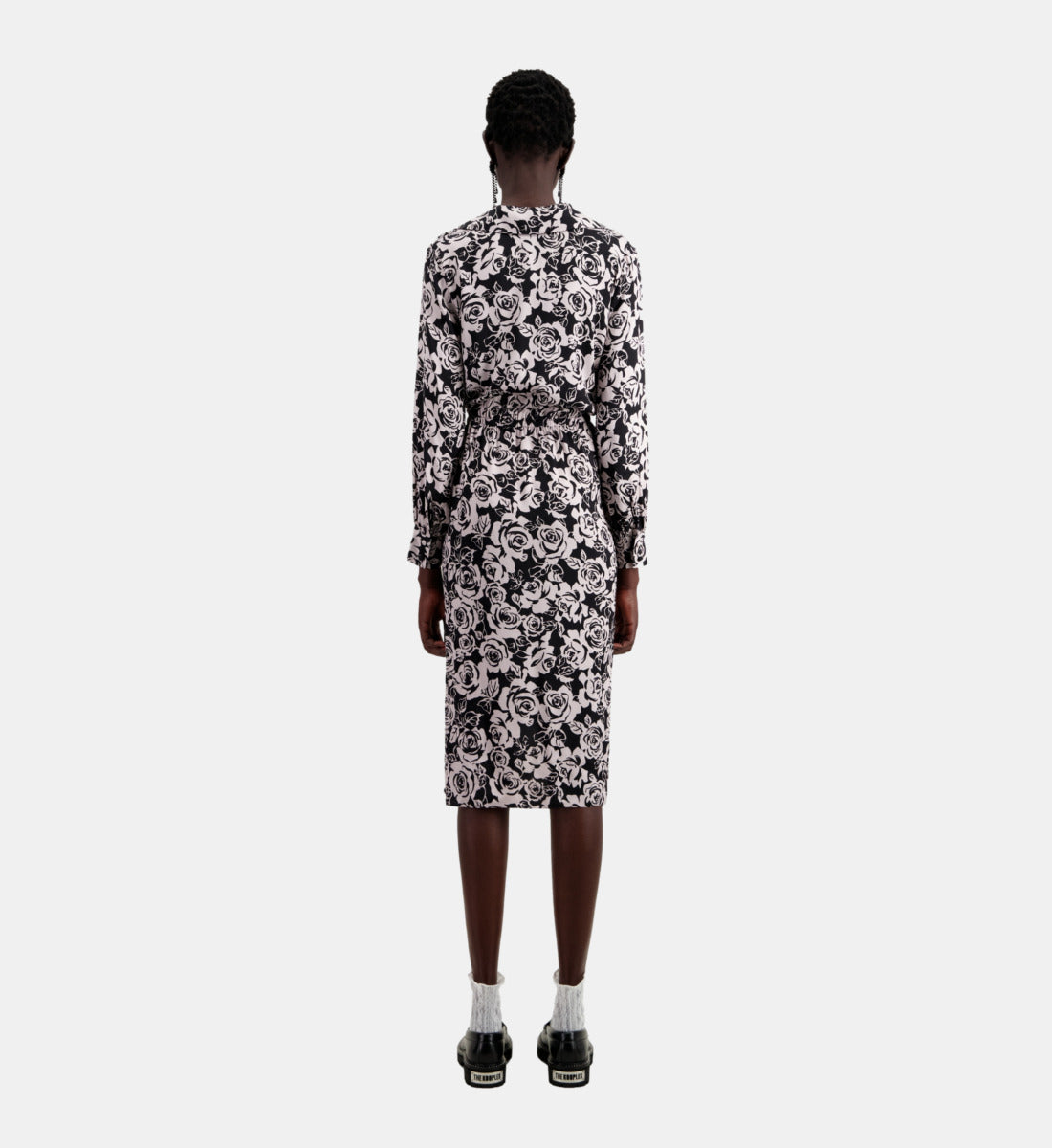 Printed Midi Dress | Women | Black x Pink