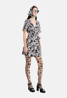 Short Printed Wrap Dress | Women | Black x Pink