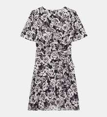 Short Printed Wrap Dress | Women | Black x Pink