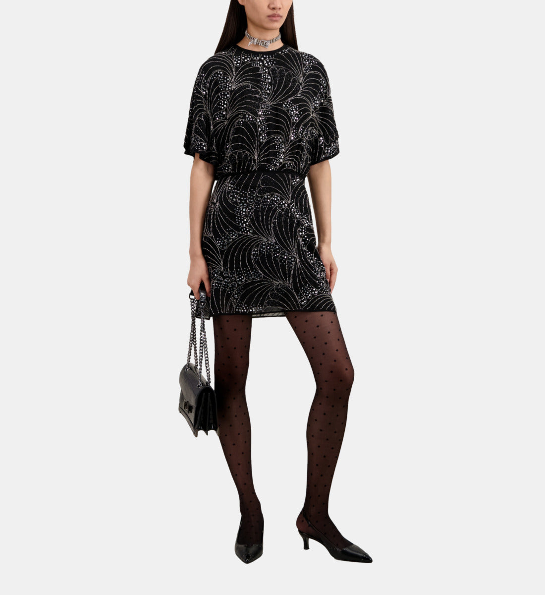 Short Dress With Sequins And Beads | Women | Black