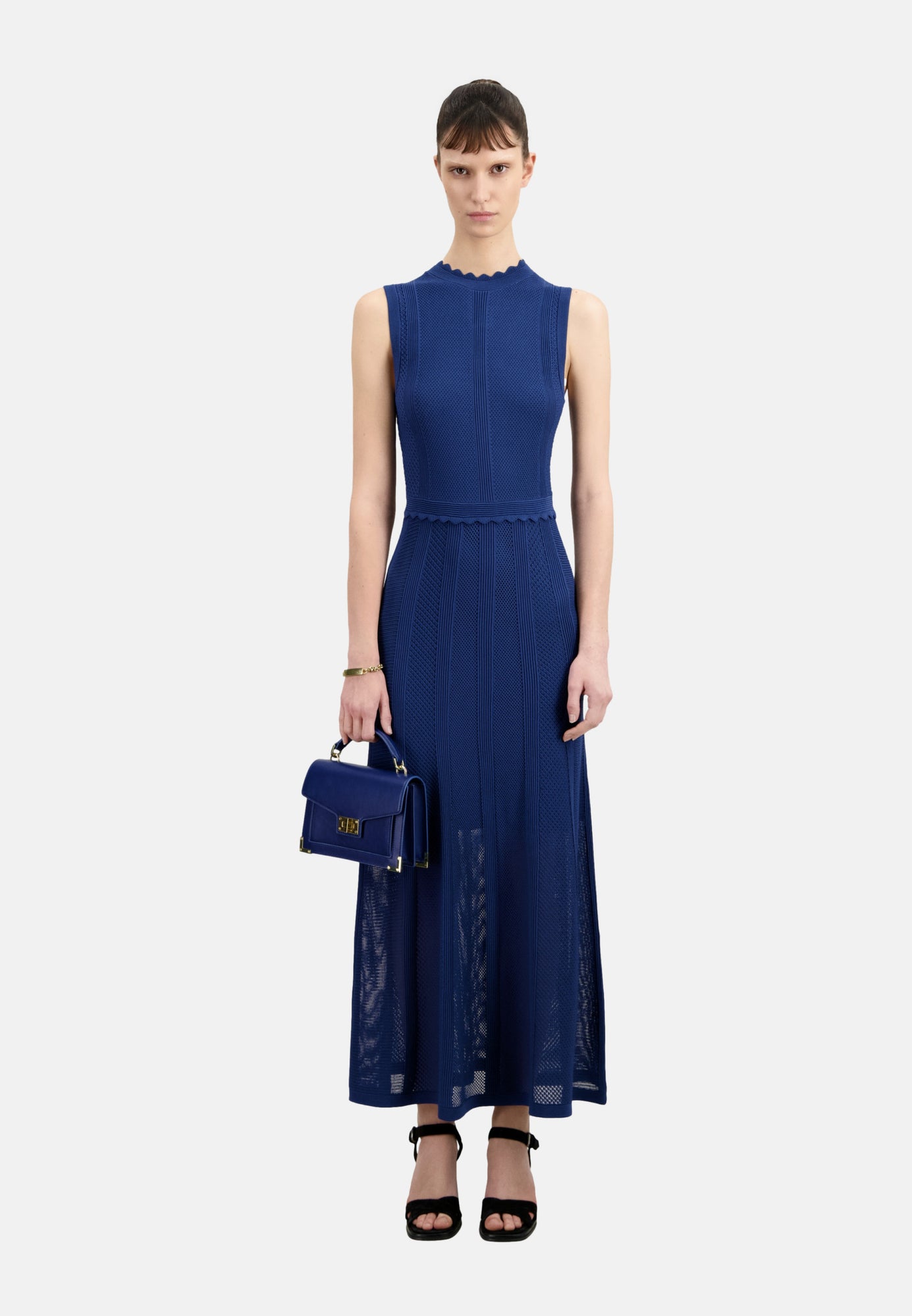 Long Royal Blue Openwork Knit Dress | Women | Middle Navy