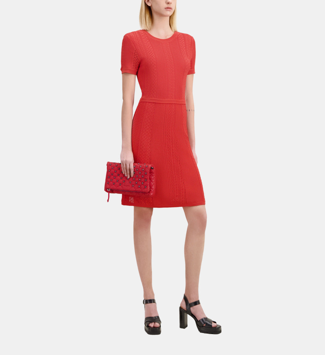 Short Openwork Knit Dress | Women | Red Brique