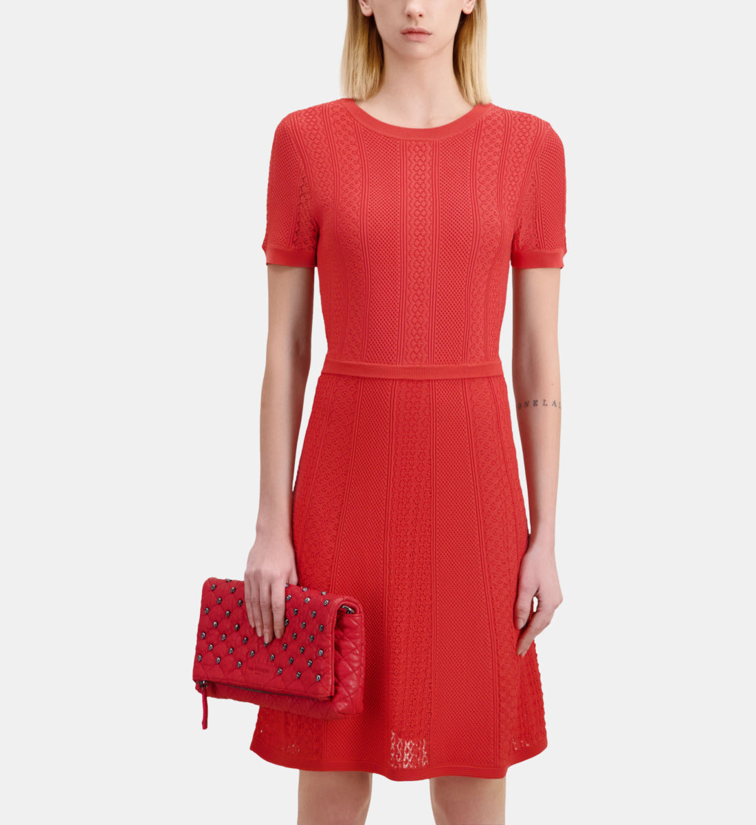 Short Openwork Knit Dress | Women | Red Brique