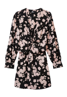 Floral Print Dress With Draping | Women | Black x Pink