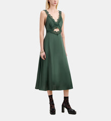 Long Green Slip Dress With Guipure | Women | Wood Khaki