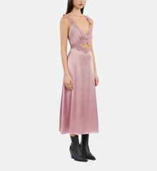 Long Lilac Slip Dress With Guipure | Women | Pink Wood