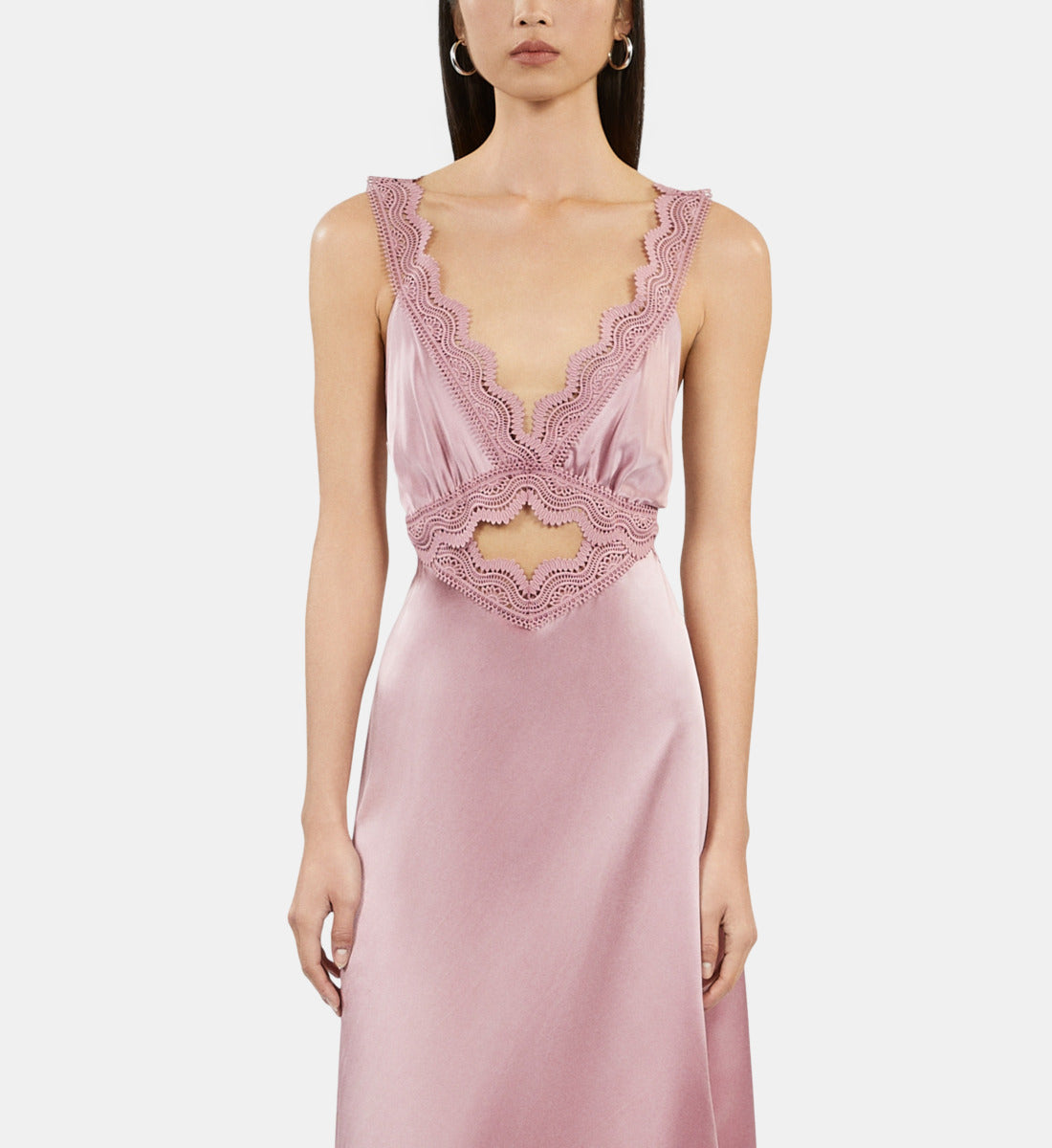 Long Lilac Slip Dress With Guipure | Women | Pink Wood