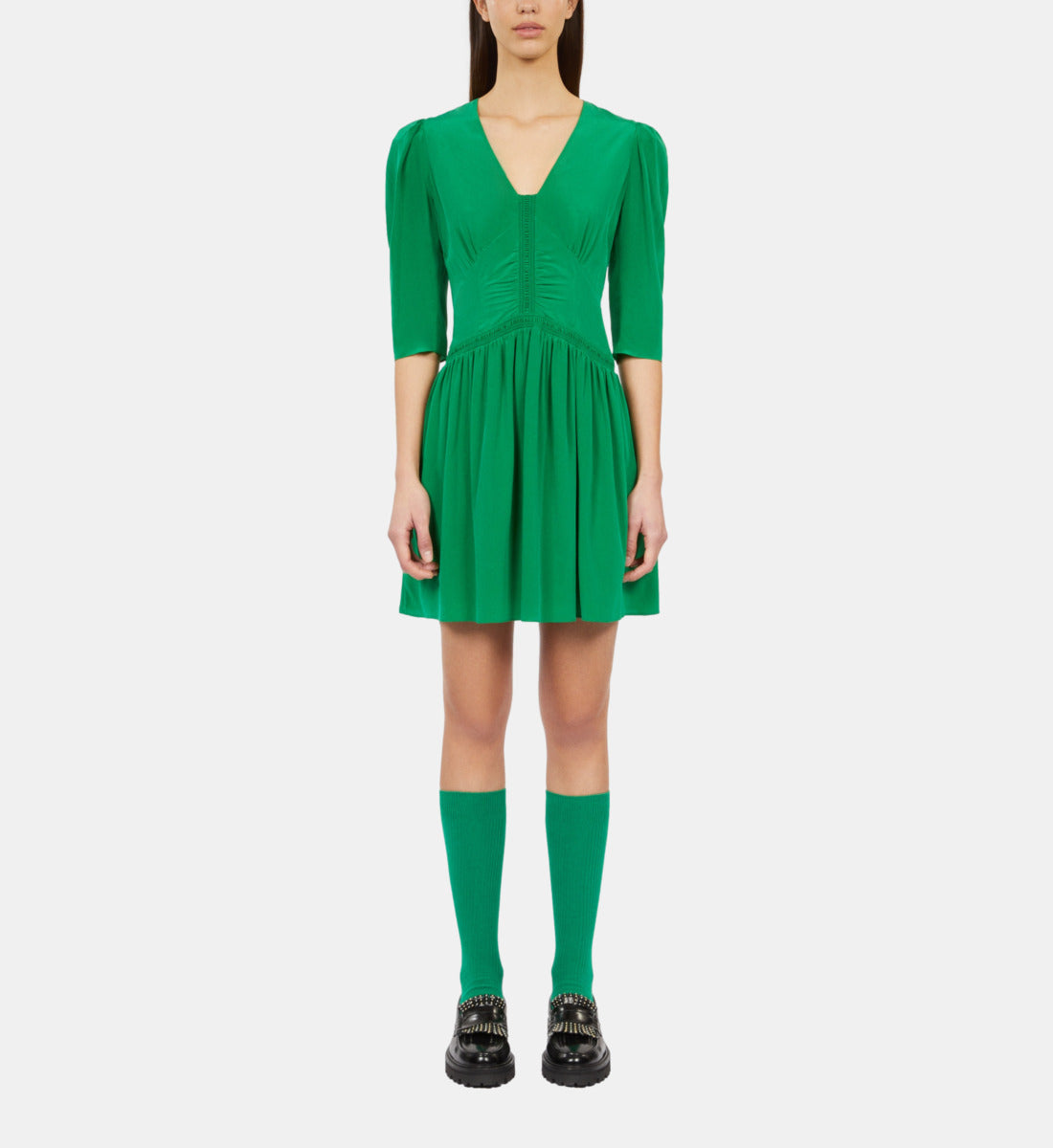 Short Dress With Shirring | Women | Green