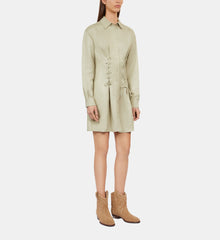 Short Light Green Dress With Lacing | Women | Khaki Grey