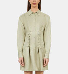 Short Light Green Dress With Lacing | Women | Khaki Grey