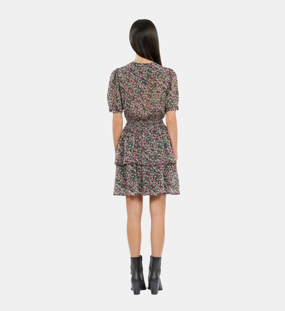 Floral Smocked Short Sleeve Short Dress | Women | Multicolorr