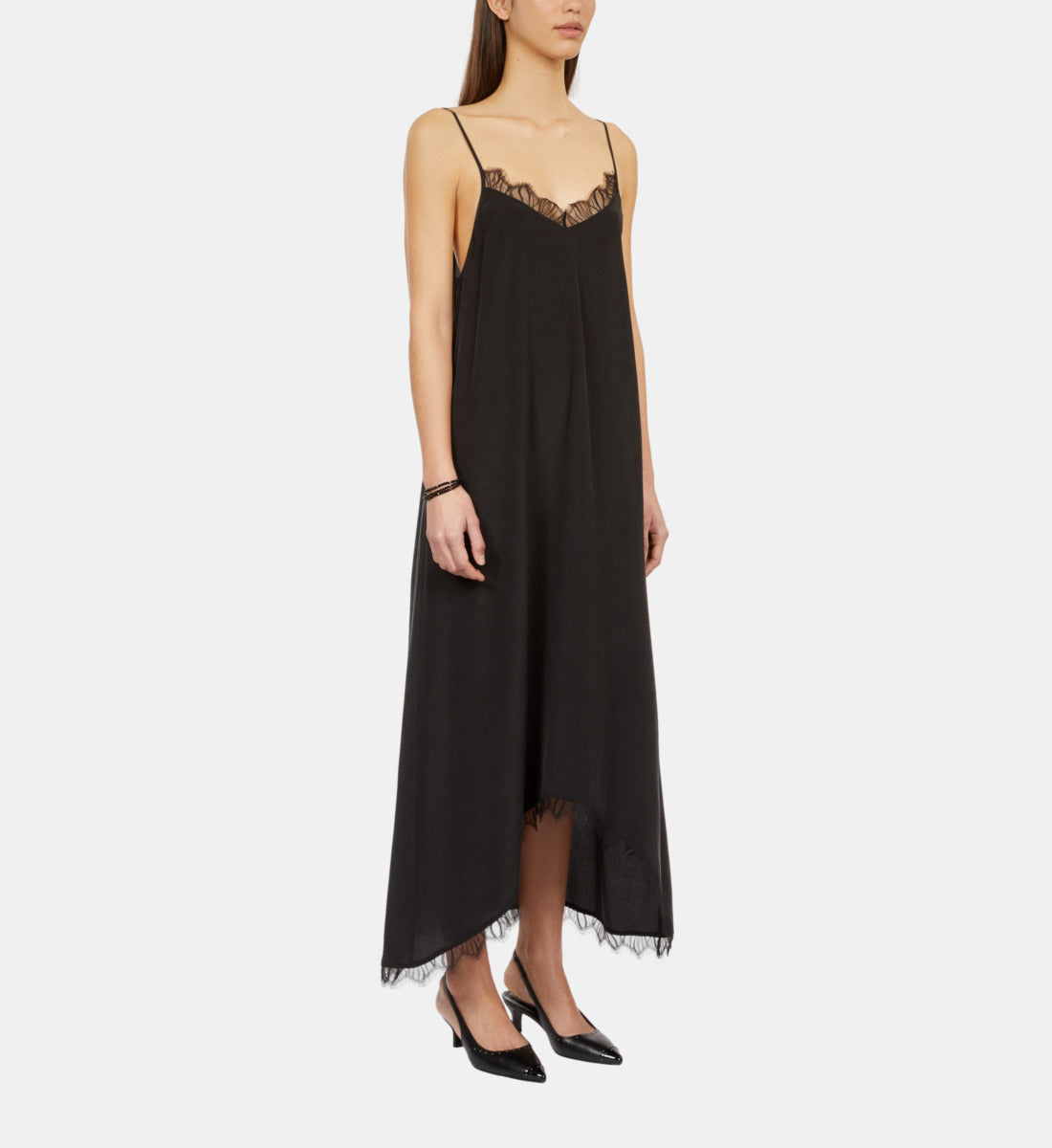 Long Slip Dress In Washed Silk | Women | Black