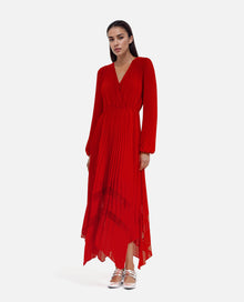 Pleated Long Dress | Women | Red