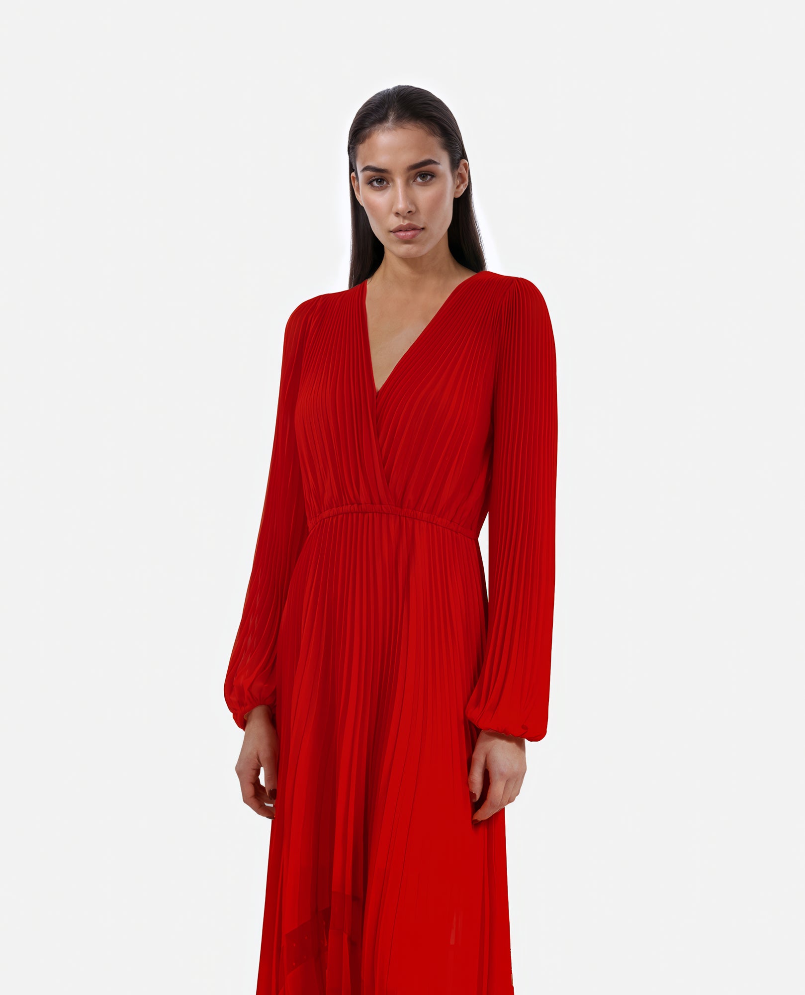 Pleated Long Dress | Women | Red