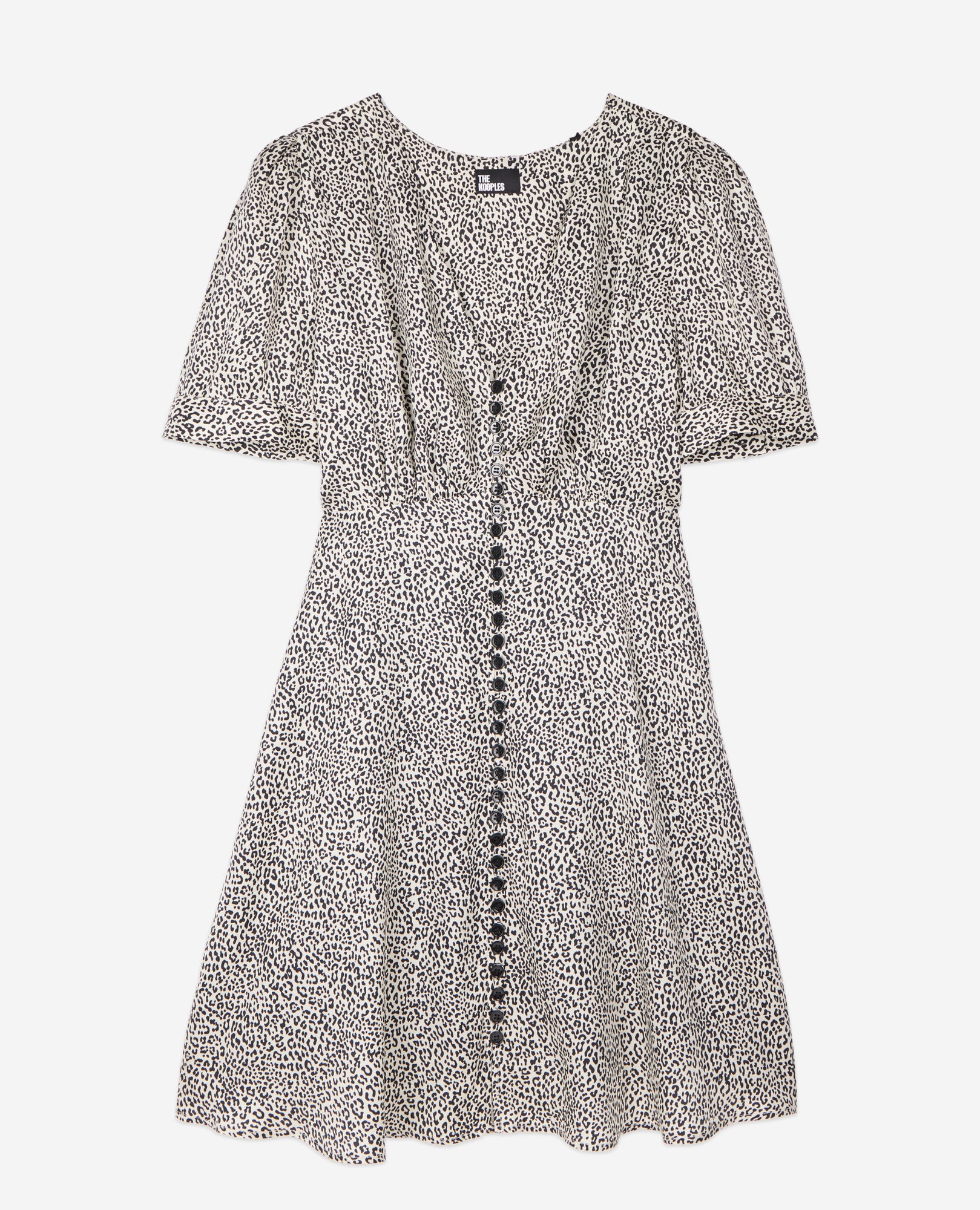 Ivory And Leopard Print Short Dress With Buttons | Women | Black x White