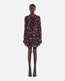 Short Cherry Printed Dress | Women | Black x Red