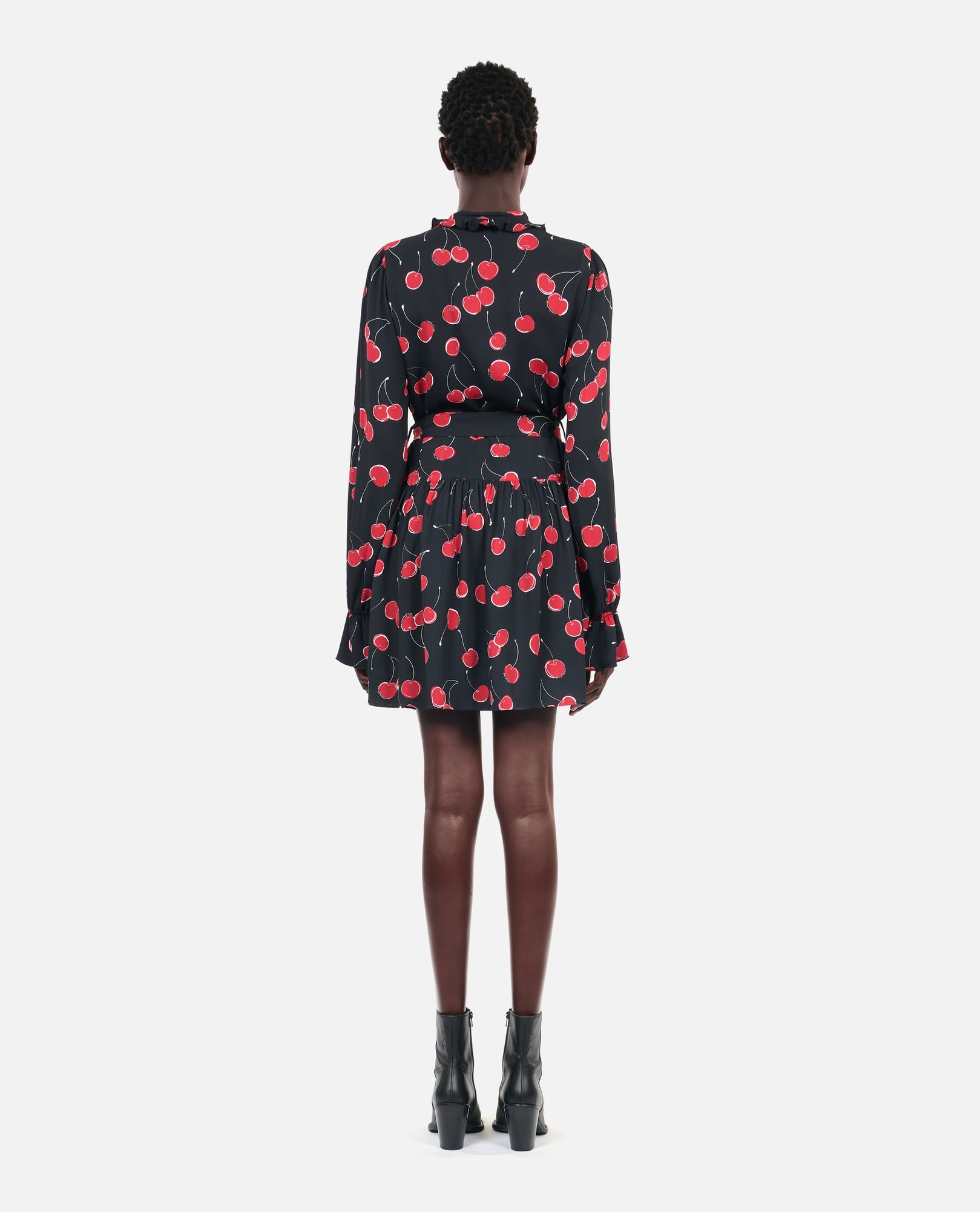 Short Cherry Printed Dress | Women | Black x Red