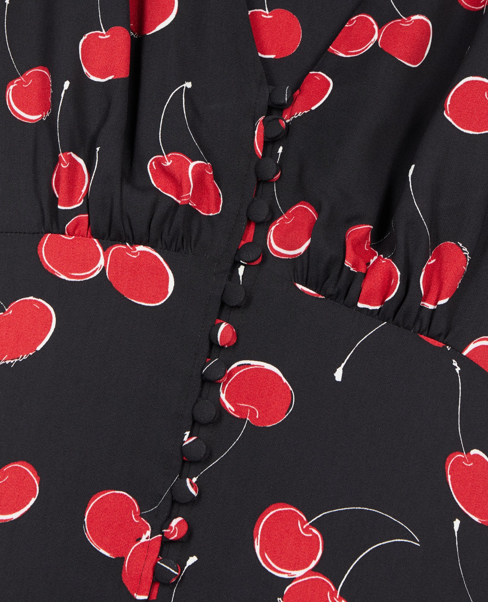 Cherry Printed Long Dress With Buttoning | Women | Black x Red