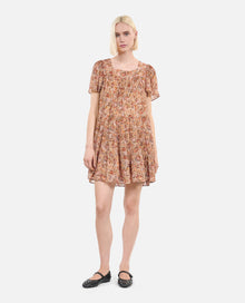 Floral Print Short Dress | Women | Camel x Brown